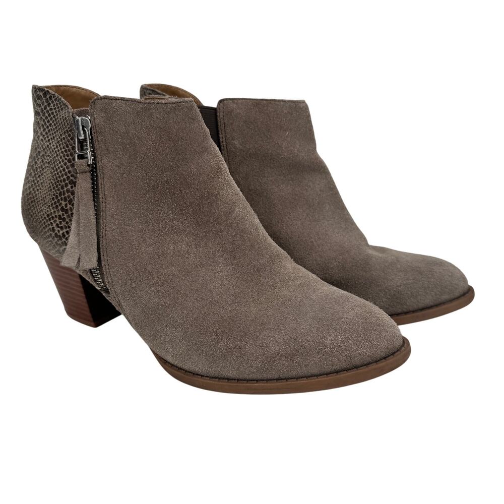 Vionic Anne Bootie Womens 8.5‎ Tan Suede Embossed Leather Snake Skin Zip Up Boot